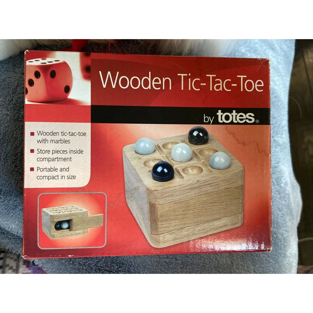Vintage Wooden Tic Tac Toe by Totes Mini Size Travel Portable Compact Game 2008